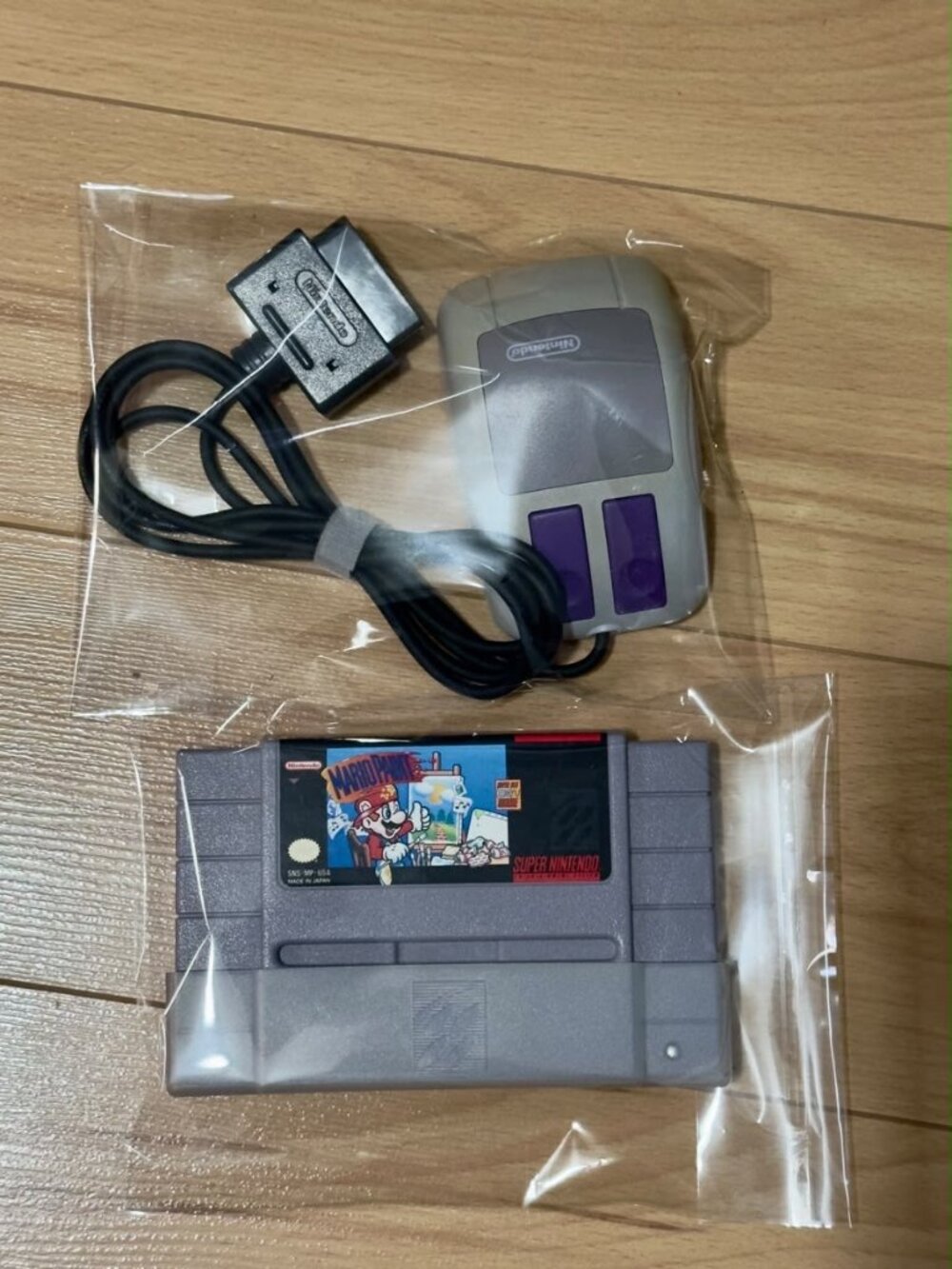Official Super Nintendo SNES Mouse + Mario Paint Game - Tested & Working